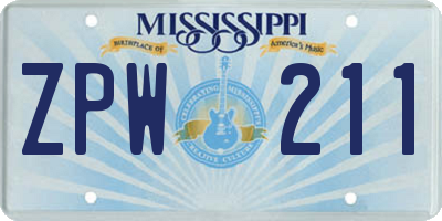 MS license plate ZPW211