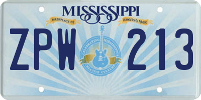MS license plate ZPW213