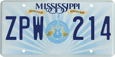 MS license plate ZPW214