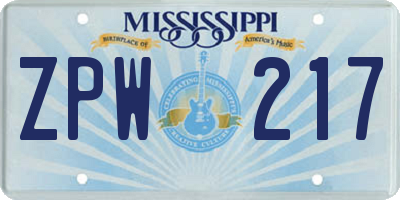 MS license plate ZPW217