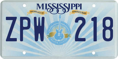 MS license plate ZPW218