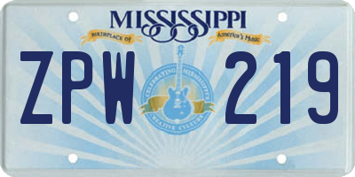 MS license plate ZPW219