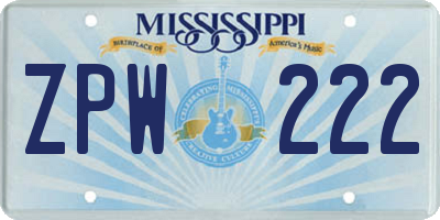 MS license plate ZPW222