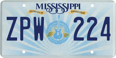 MS license plate ZPW224