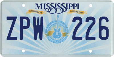 MS license plate ZPW226