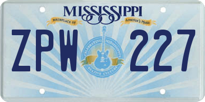 MS license plate ZPW227