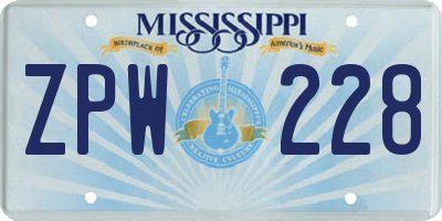 MS license plate ZPW228