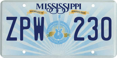 MS license plate ZPW230