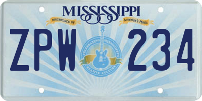 MS license plate ZPW234