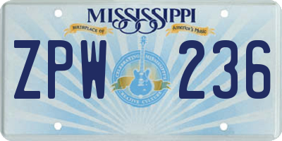 MS license plate ZPW236