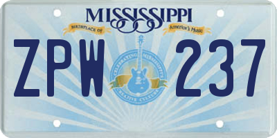 MS license plate ZPW237