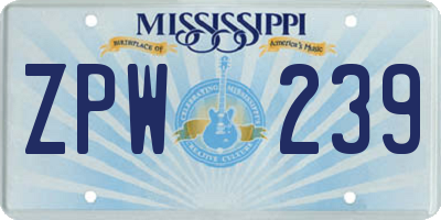 MS license plate ZPW239