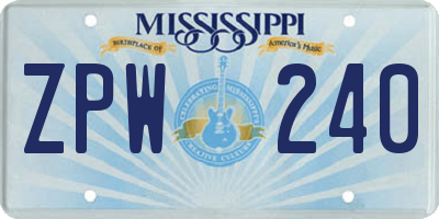 MS license plate ZPW240