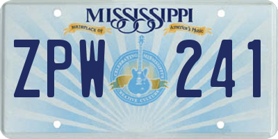 MS license plate ZPW241
