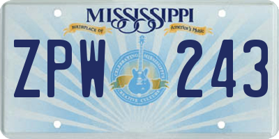 MS license plate ZPW243