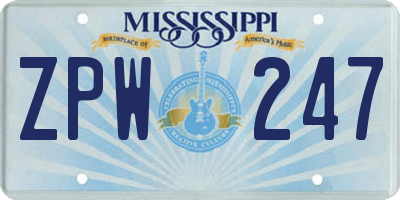 MS license plate ZPW247