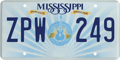 MS license plate ZPW249