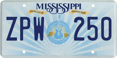 MS license plate ZPW250