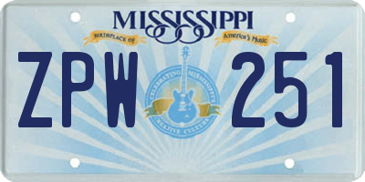 MS license plate ZPW251