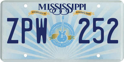 MS license plate ZPW252