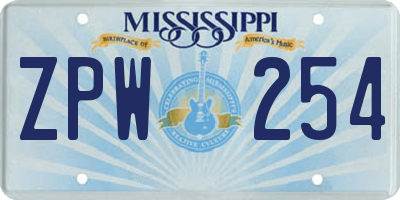 MS license plate ZPW254