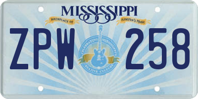 MS license plate ZPW258