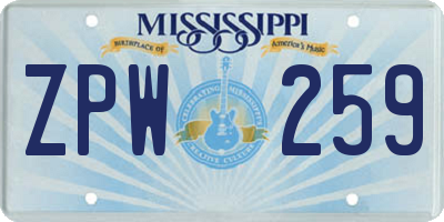 MS license plate ZPW259