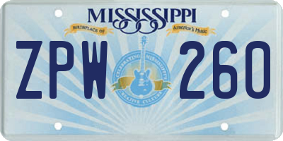 MS license plate ZPW260