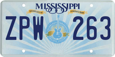 MS license plate ZPW263