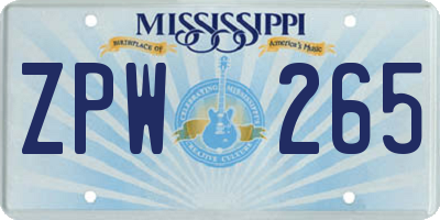 MS license plate ZPW265