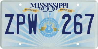 MS license plate ZPW267