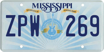 MS license plate ZPW269