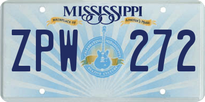 MS license plate ZPW272