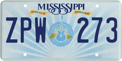 MS license plate ZPW273