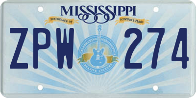 MS license plate ZPW274