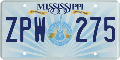MS license plate ZPW275
