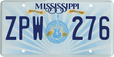 MS license plate ZPW276
