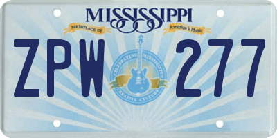 MS license plate ZPW277