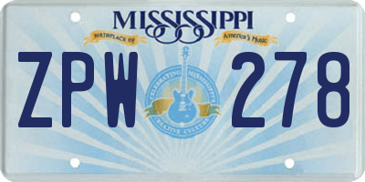 MS license plate ZPW278