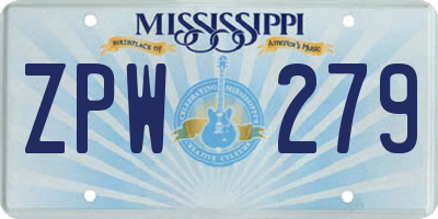 MS license plate ZPW279