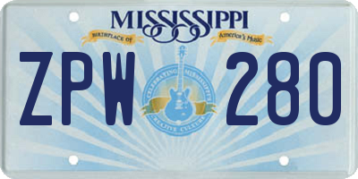 MS license plate ZPW280