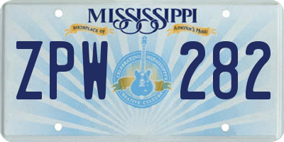 MS license plate ZPW282