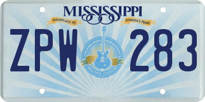 MS license plate ZPW283