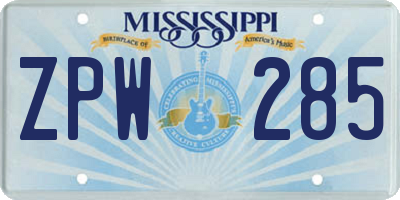 MS license plate ZPW285