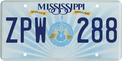 MS license plate ZPW288