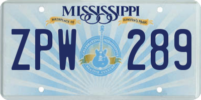 MS license plate ZPW289