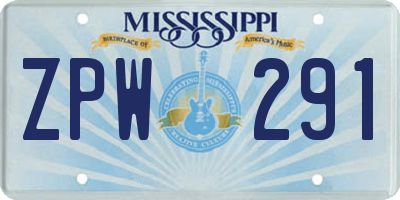 MS license plate ZPW291