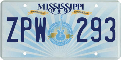 MS license plate ZPW293