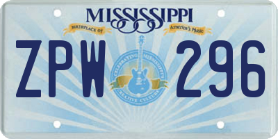 MS license plate ZPW296