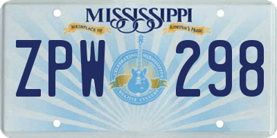 MS license plate ZPW298